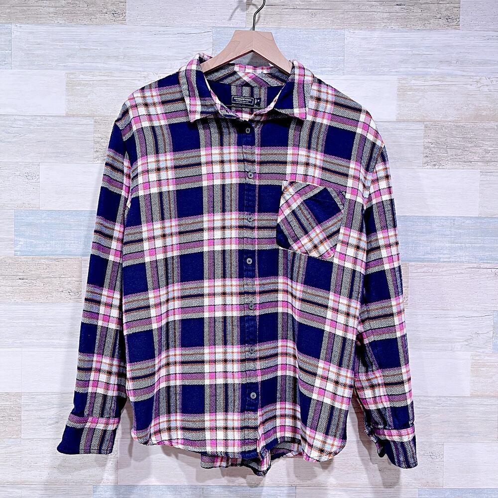 Vineyard Vines Flannel Button Down Shirt Pink Blue Plaid Cotton Casual Womens 14